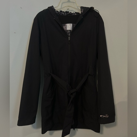 Oakley Women's Jacket Size Medium Black‎ Waist Tie Full Zip Hooded Coat - Picture 2 of 13